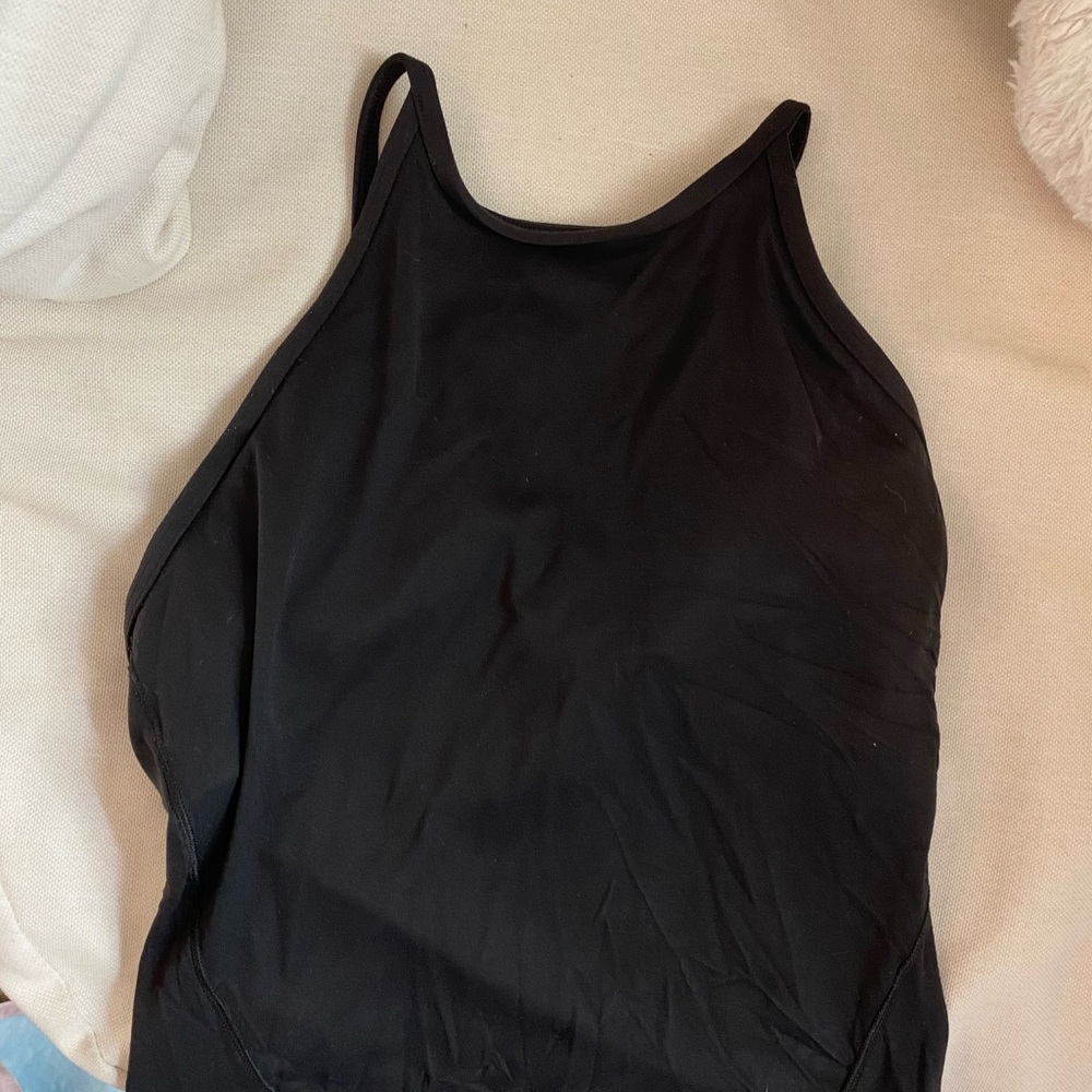 Lululemon Women Activewear Top 4 Black Power Y Shelf Bra Crop Tank